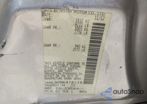 2013 Nissan Altima 2.5 Sv from USA, damaged, VIN 1N4AL3AP0DN478538